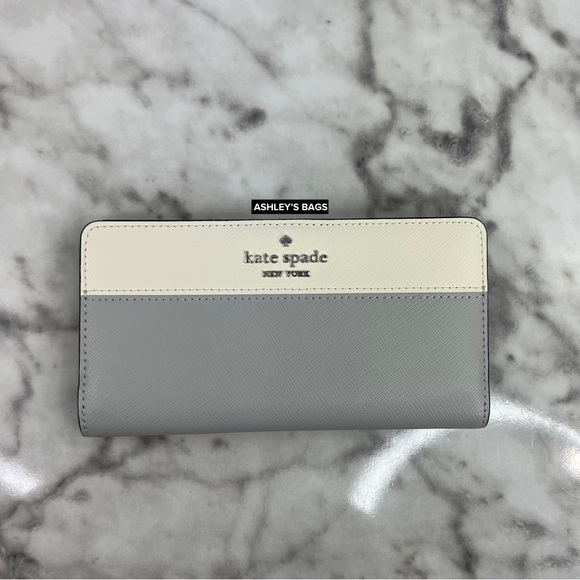 Kate Spade Madison Colorblock Medium Satchel & Large Bifold Wallet Platinum Grey - Picture 13 of 16